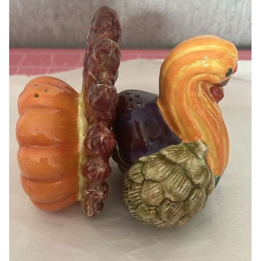 Dept 56 Turkey Veggie Figural Salt & Pepper Shakers Thanksgiving Holiday Dinner